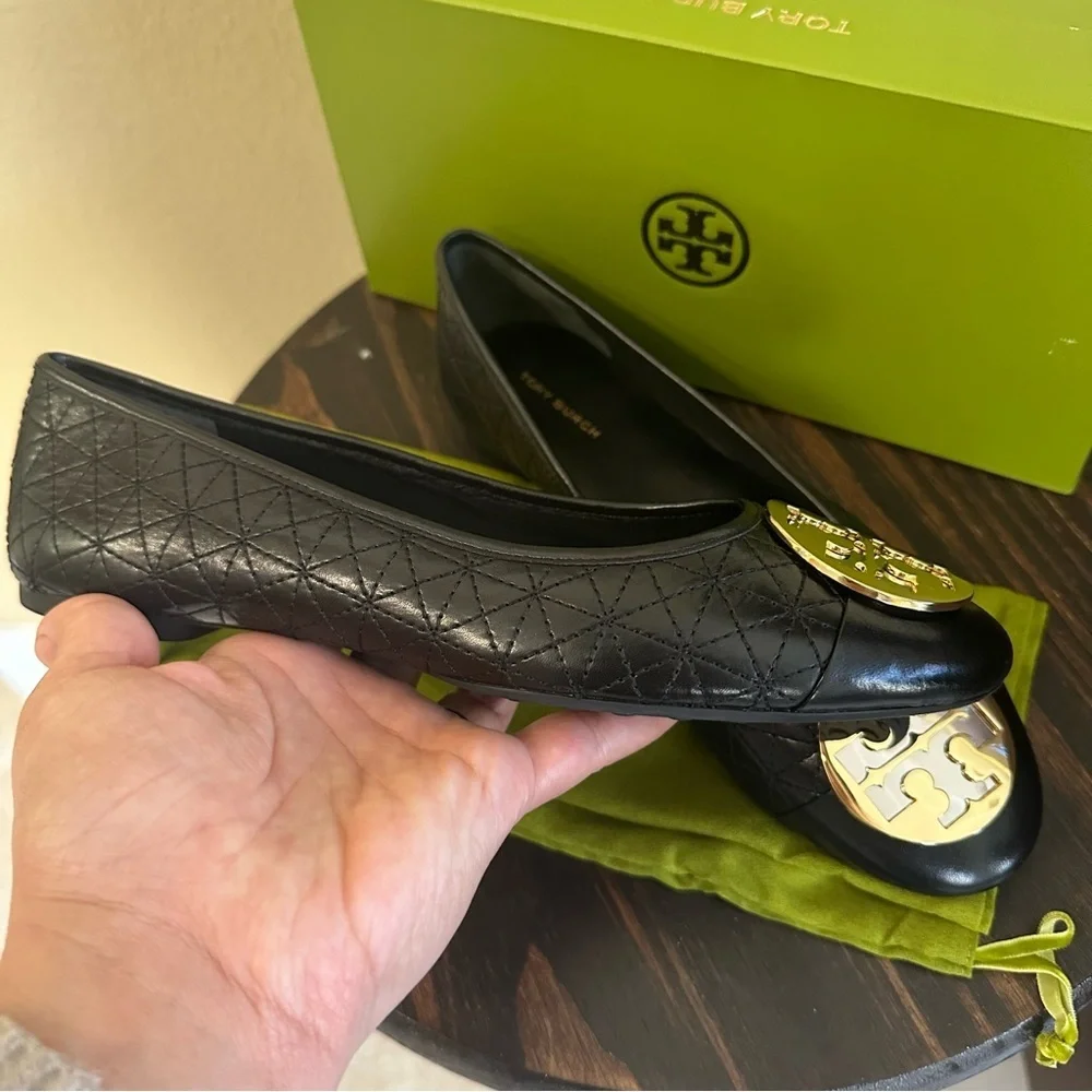 Tory Burch black CLAIRE CAP-TOE QUILTED BALLET